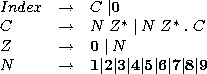 \begin{figure}
\begin{center}
\begin{math}
\begin{array}{lll}
Index & \rightarro...
...rt{\bf 8}\vert{\bf 9} \\ \nonumber
\end{array}\end{math}\end{center}\end{figure}